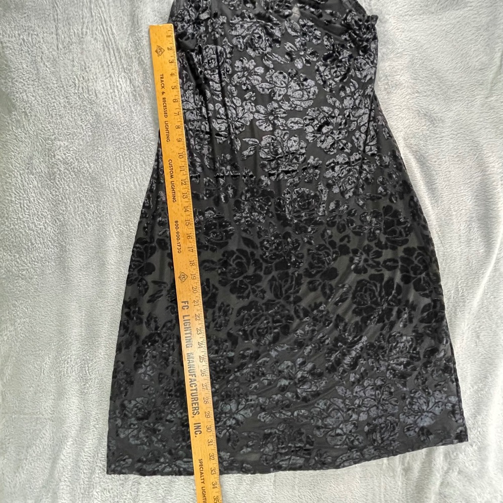 Black Velvet Burnout Floral Sheath Dress Sleeveless Scoop Neck‎ Size Large - Picture 5 of 6